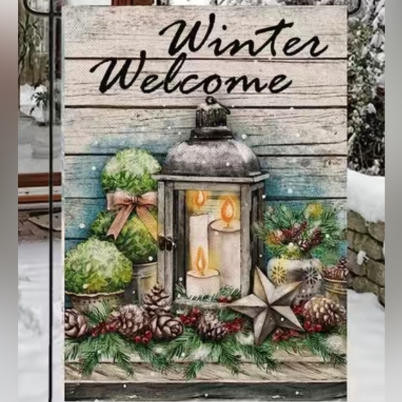 NIP 1pc, 12x18” WINTER WELCOME Flag,Burlap, Double Sided - Picture 3 of 4